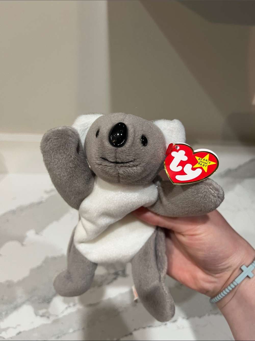 Ty Gray & White Koala Beanie Plush with Heart Tag (Mel 1996)